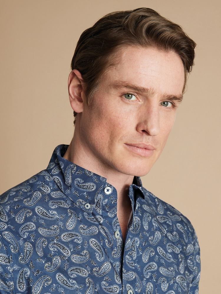 Charles Tyrwhitt Blue Slim Fit Non Iron Paisley Print 100% Cotton Shirt - Image 2 of 5