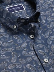 Charles Tyrwhitt Blue Slim Fit Non Iron Paisley Print 100% Cotton Shirt - Image 4 of 5