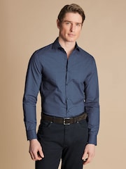 Charles Tyrwhitt Blue Slim Fit Non Iron Petal Print 100% Cotton Shirt - Image 1 of 6