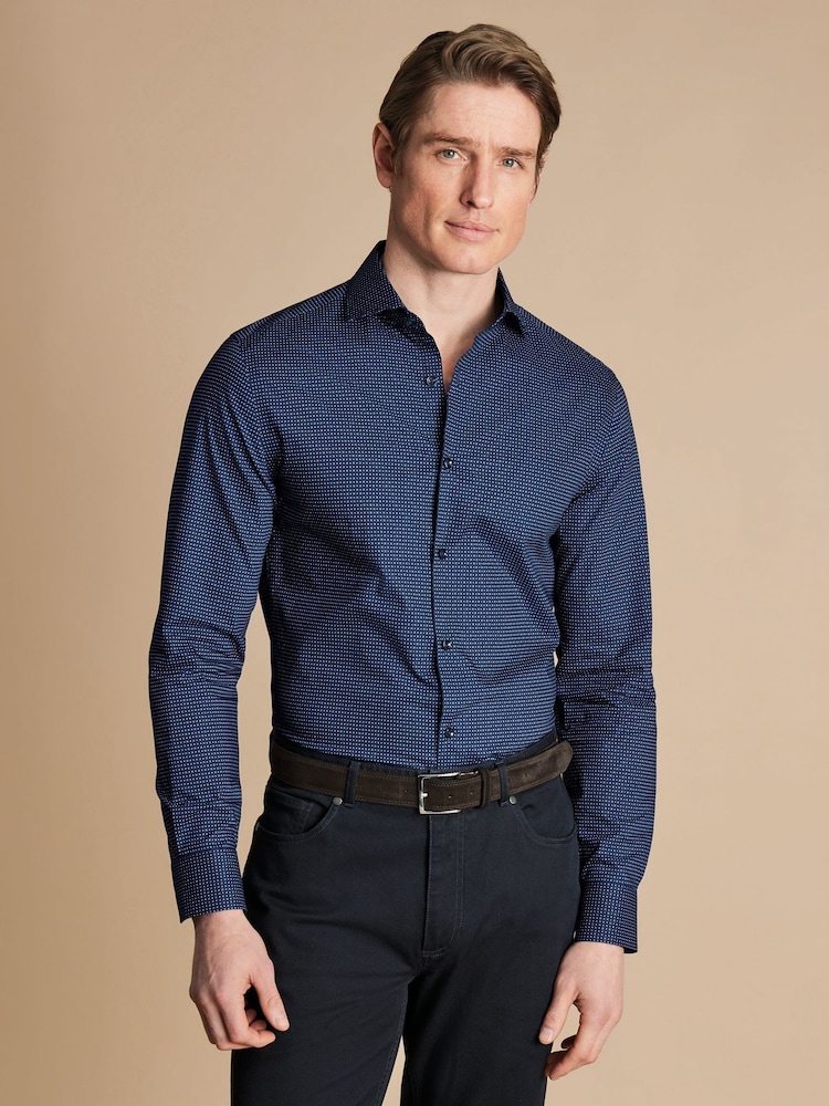 Charles Tyrwhitt Blue Slim Fit Non Iron Petal Print 100% Cotton Shirt - Image 1 of 6
