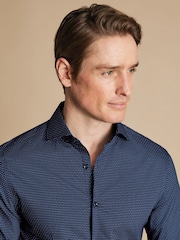 Charles Tyrwhitt Blue Slim Fit Non Iron Petal Print 100% Cotton Shirt - Image 3 of 6