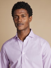 Charles Tyrwhitt Purple Slim Fit Non Iron Poplin Grid 100% Cotton Check Shirt - Image 1 of 5