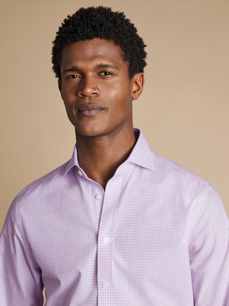 Charles Tyrwhitt Purple Slim Fit Non Iron Poplin Grid 100% Cotton Check Shirt - Image 1 of 5