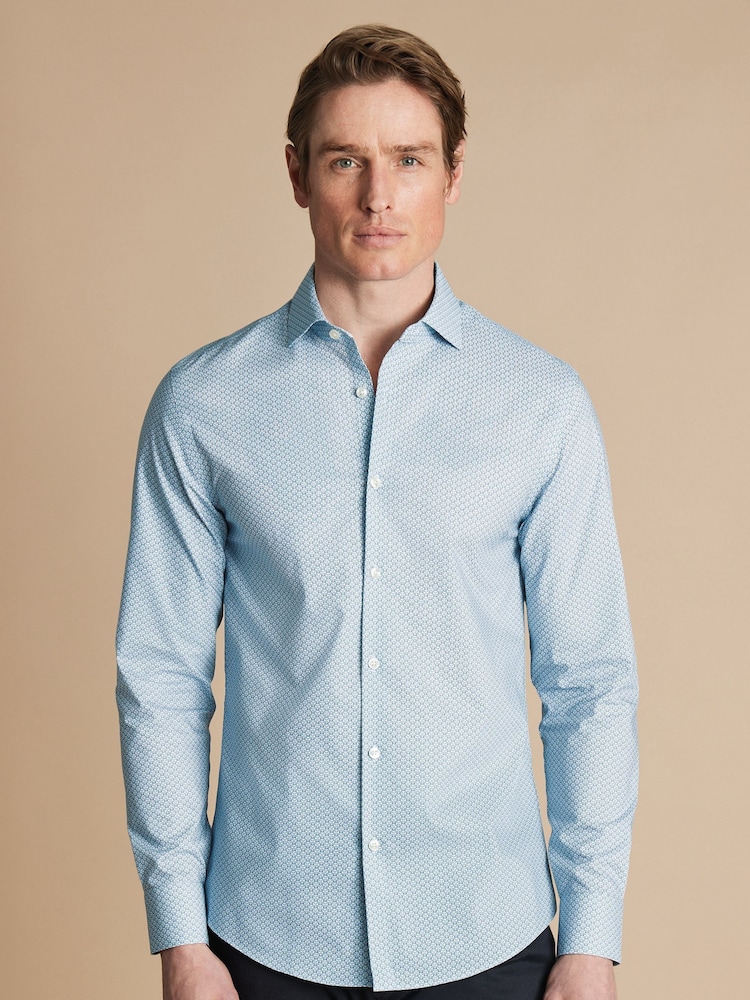 Charles Tyrwhitt Blue Slim Fit Non-iron Link Print 100% Cotton Shirt - Image 1 of 6