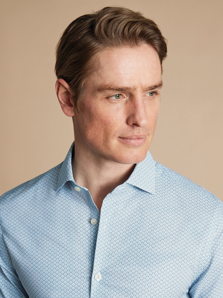 Charles Tyrwhitt Blue Slim Fit Non-iron Link Print 100% Cotton Shirt - Image 2 of 6