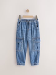 Mid Blue Denim Denim Linen Cargo Trousers - Image 1 of 4