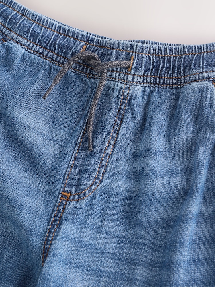 Mid Blue Denim Denim Linen Cargo Trousers - Image 2 of 4