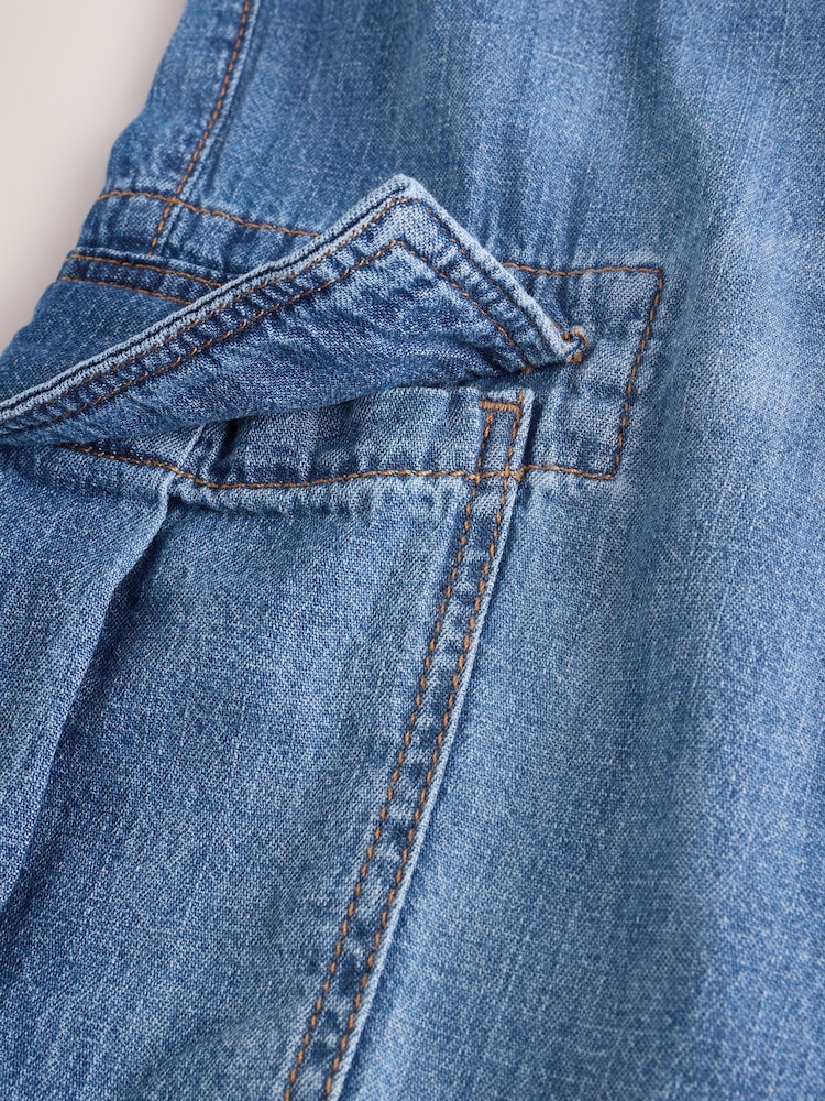 Mid Blue Denim Denim Linen Cargo Trousers - Image 4 of 4