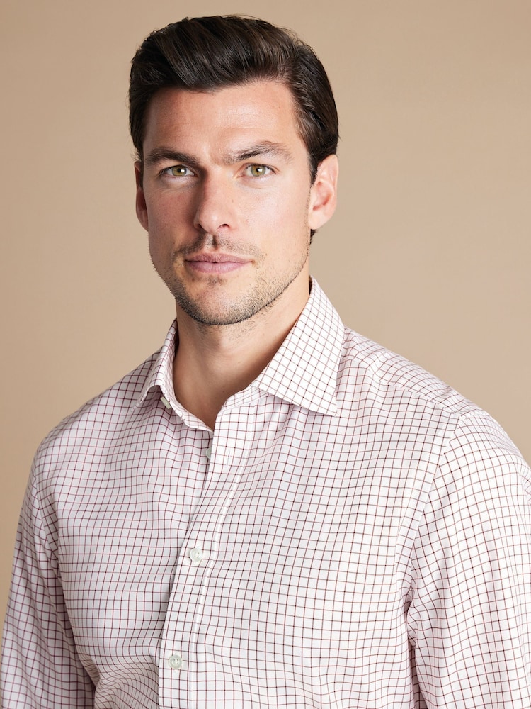 Charles Tyrwhitt Red Slim Fit Egyptian Cotton Windowpane Check Shirt - Image 3 of 6