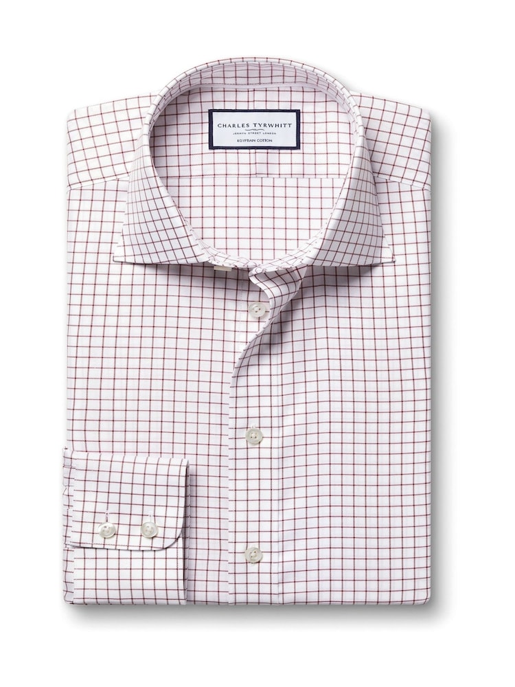 Charles Tyrwhitt Red Slim Fit Egyptian Cotton Windowpane Check Shirt - Image 4 of 6