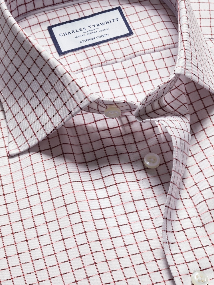 Charles Tyrwhitt Red Slim Fit Egyptian Cotton Windowpane Check Shirt - Image 5 of 6