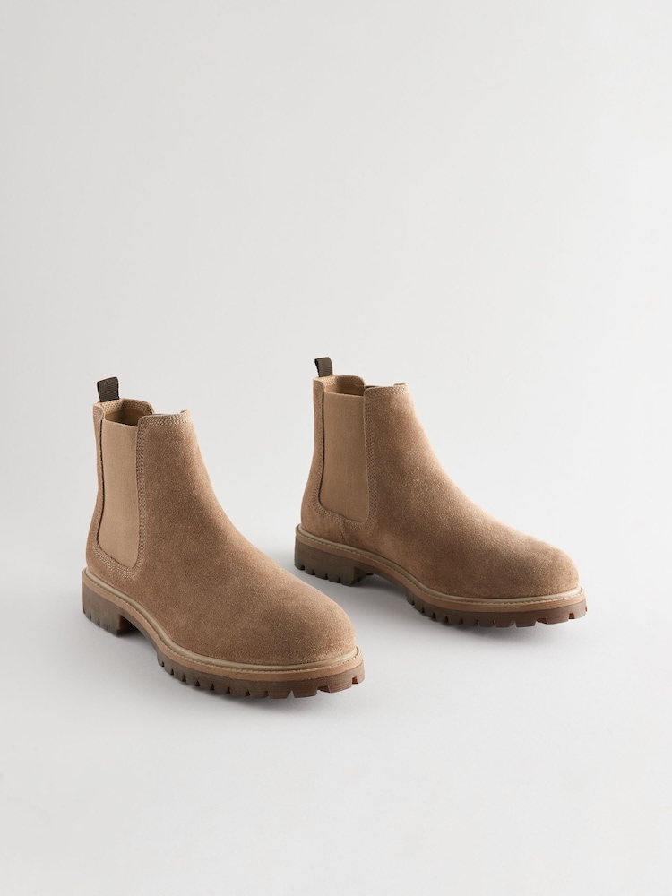 Stone - Suede Cleated Chelsea Boots - Image 2 of 6 Stone - Suede Cleated Chelsea Boots - Image 2 of 6