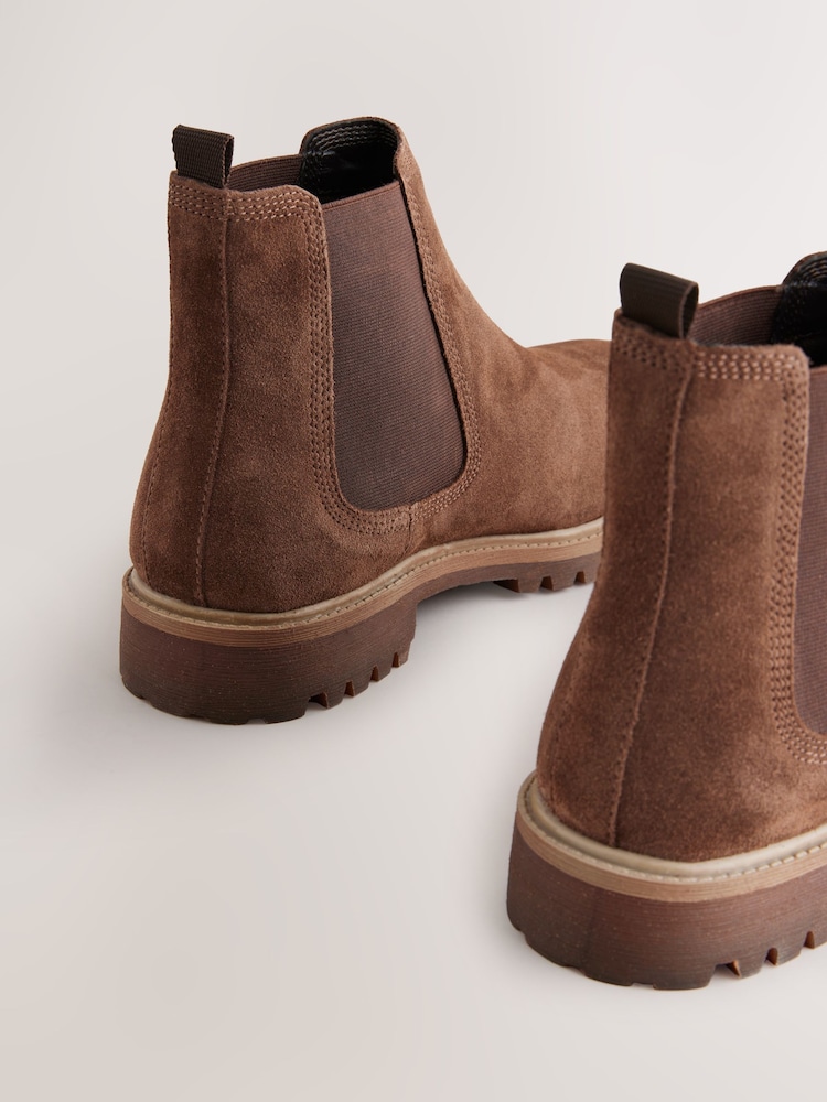 Brown Suede Cleated Chelsea Boots - Image 3 of 4