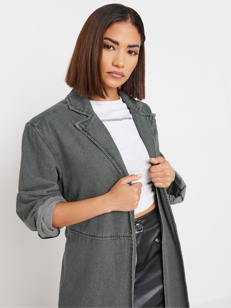 PixieGirl Petite Grey Denim Trench Coat - Image 4 of 5