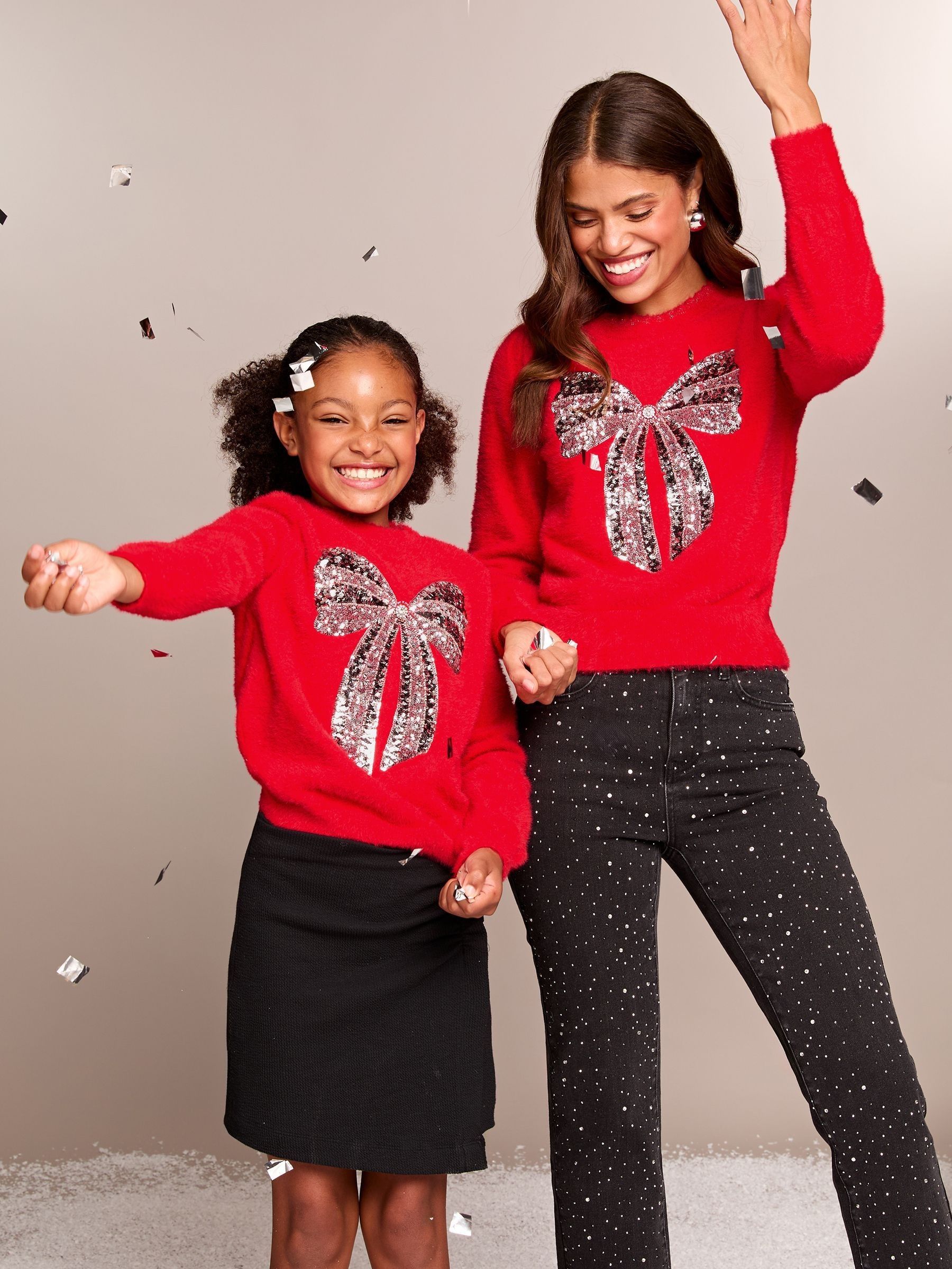 Buy Lipsy Red Bow Christmas Slogan Crew Neck Knitted Jumper from Next Luxembourg