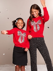 Lipsy Red Bow Christmas Slogan Crew Neck Knitted Jumper - Image 3 of 4