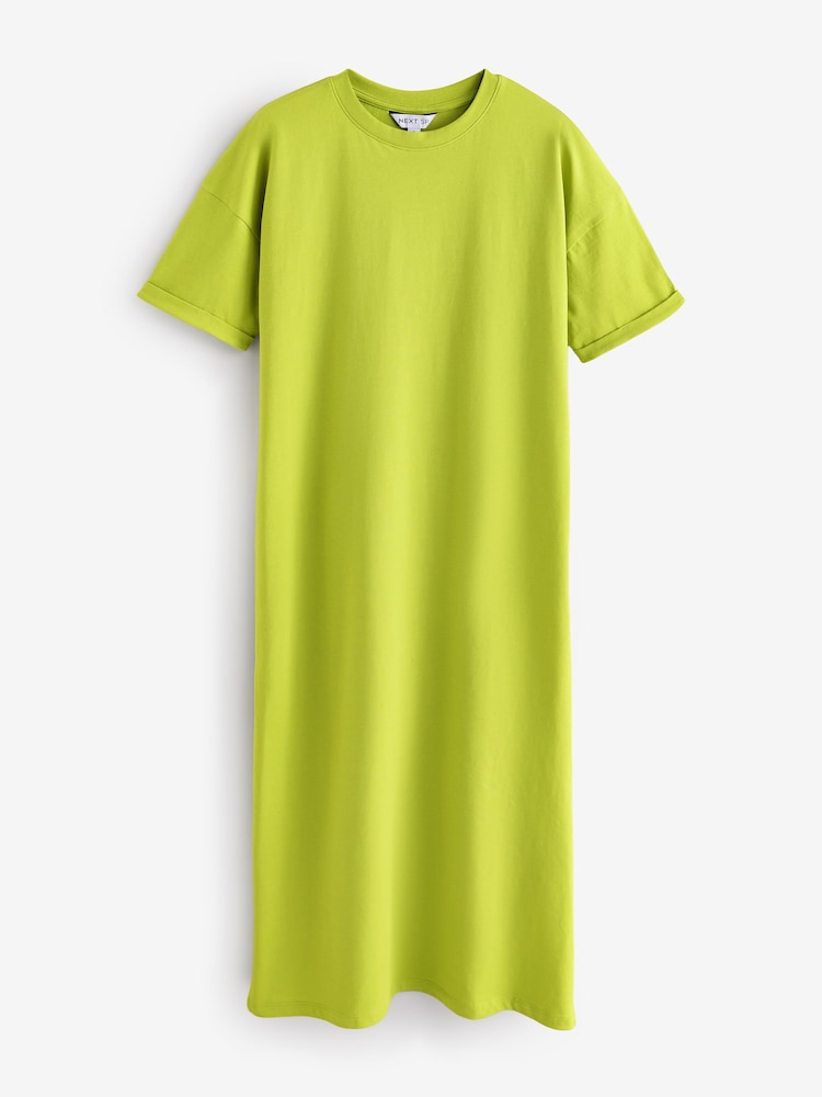 Lime Green Short Sleeves 100% Cotton T-Shirt Dress - Image 1 of 3