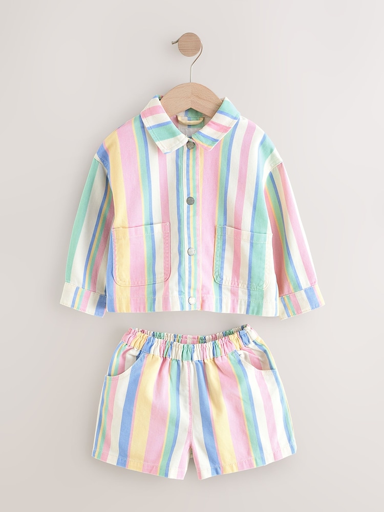 Rainbow 100% Cotton Printed Shacket and Shorts Set (3mths-7yrs) - Image 7 of 11