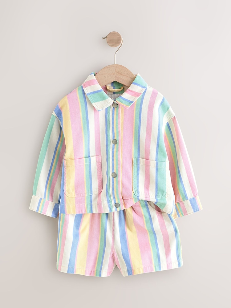 Rainbow 100% Cotton Printed Shacket and Shorts Set (3mths-7yrs) - Image 8 of 11
