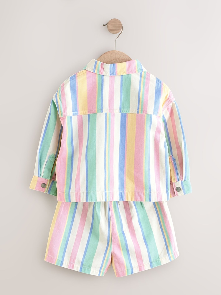 Rainbow 100% Cotton Printed Shacket and Shorts Set (3mths-7yrs) - Image 9 of 11
