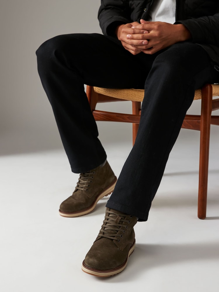 Khaki Green Leather Sports Boots - Image 1 of 6