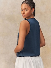 Blue Floral Embroidered Knitted Vest Waistcoat - Image 2 of 7