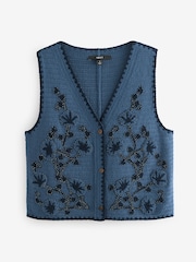 Blue Floral Embroidered Knitted Vest Waistcoat - Image 5 of 7