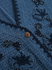 Blue Floral Embroidered Knitted Vest Waistcoat - Image 7 of 7
