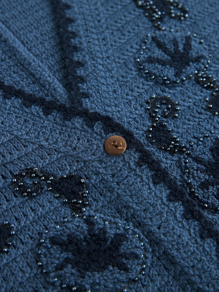 Blue Floral Embroidered Knitted Vest Waistcoat - Image 7 of 7