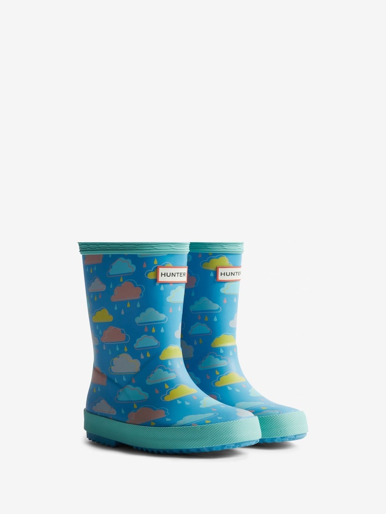 Hunter Kids Blue First Rain Cloud Print Wellies - Image 2 of 4