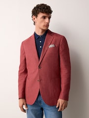 Coral Pink Regular Fit Textured Linen Blend Blazer - Image 1 of 10
