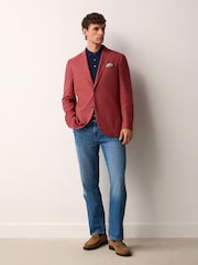 Coral Pink Regular Fit Textured Linen Blend Blazer - Image 2 of 10