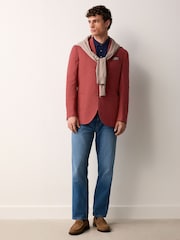 Coral Pink Regular Fit Textured Linen Blend Blazer - Image 3 of 10
