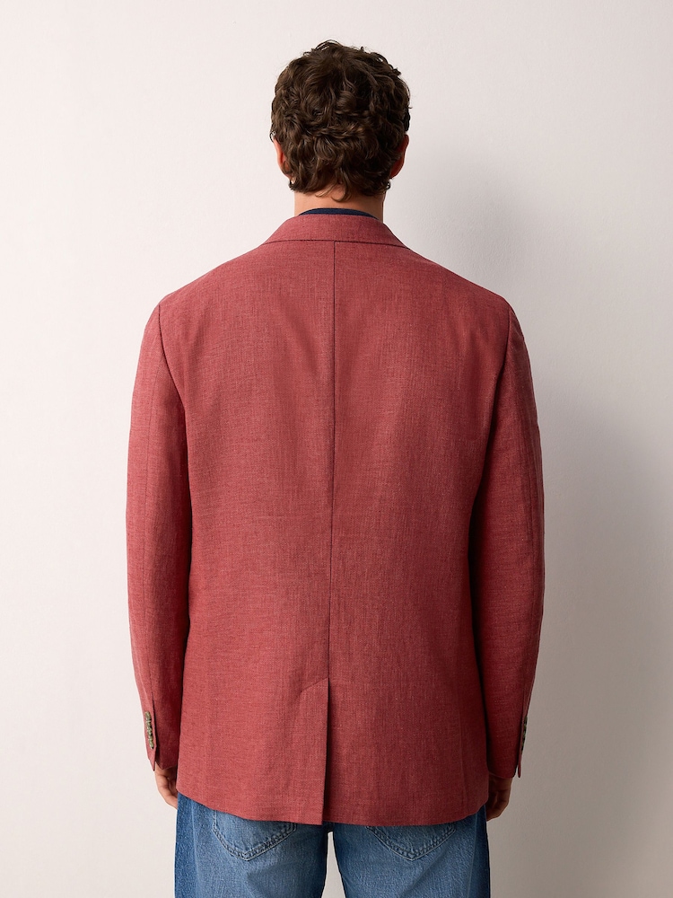 Coral Pink Regular Fit Textured Linen Blend Blazer - Image 4 of 10