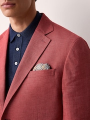 Coral Pink Regular Fit Textured Linen Blend Blazer - Image 5 of 10