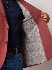 Coral Pink Regular Fit Textured Linen Blend Blazer - Image 6 of 10