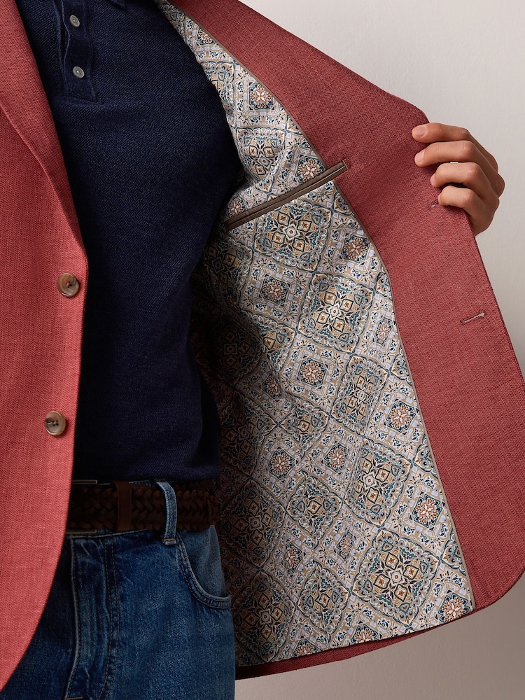 Coral Pink Regular Fit Textured Linen Blend Blazer - Image 6 of 10