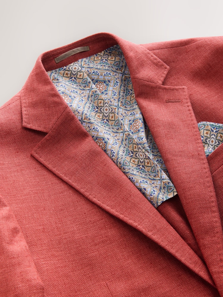 Coral Pink Regular Fit Textured Linen Blend Blazer - Image 8 of 10