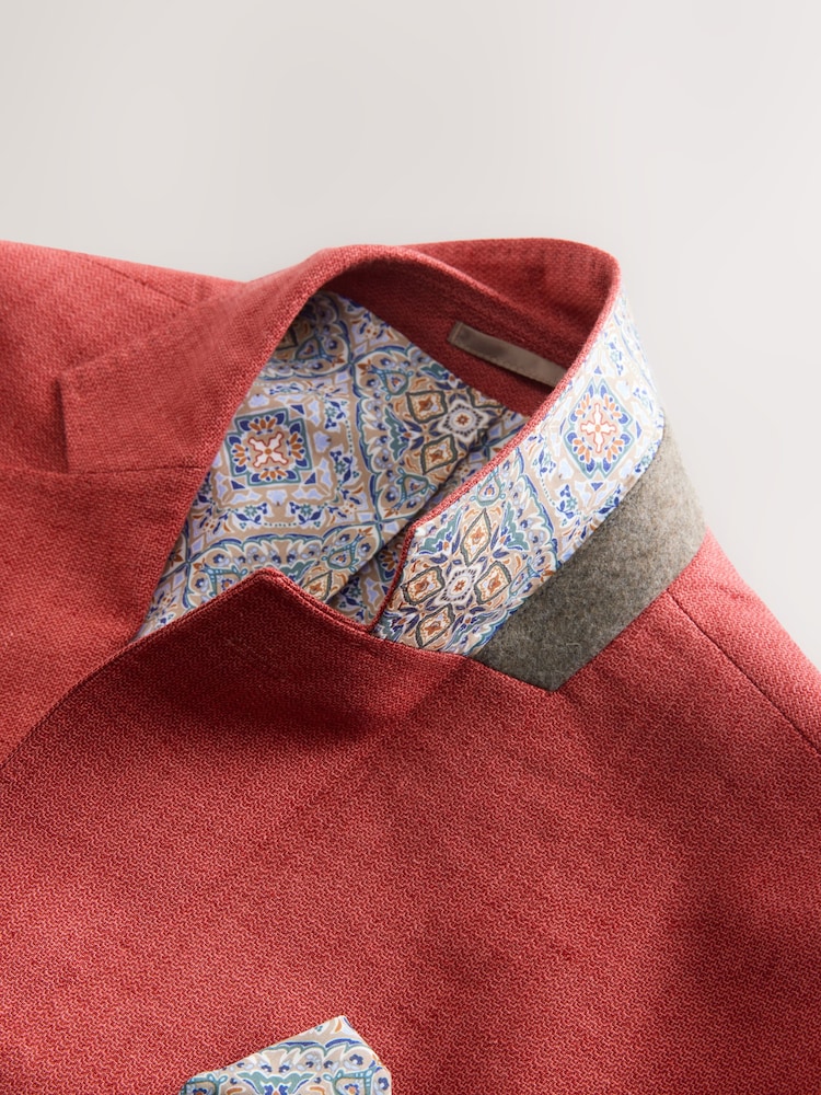 Coral Pink Regular Fit Textured Linen Blend Blazer - Image 9 of 10
