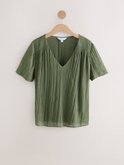 Khaki Green Long Sleeves Crinkle Blouse - Image 1 of 3