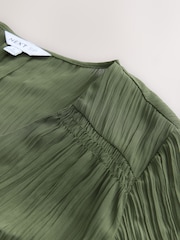 Khaki Green Long Sleeves Crinkle Blouse - Image 2 of 3