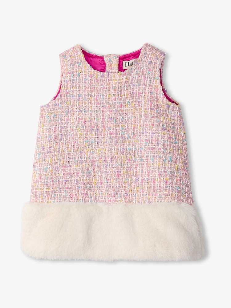Hatley Pink Aurora Tweed Faux Fur Trim Mini Shift Dress - Image 1 of 3