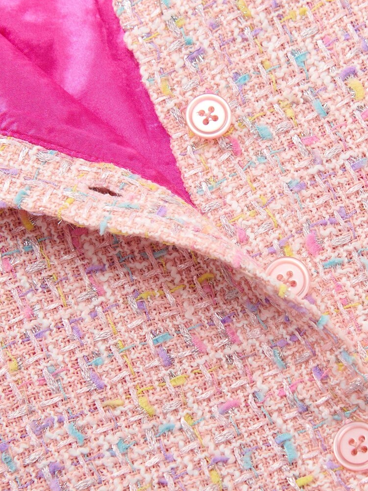 Hatley Pink Aurora Tweed Faux Fur Trim Mini Shift Dress - Image 3 of 3