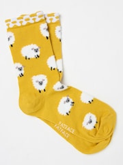 FatFace Yellow Fluffy Sheep Women's Socks - Image 1 of 2