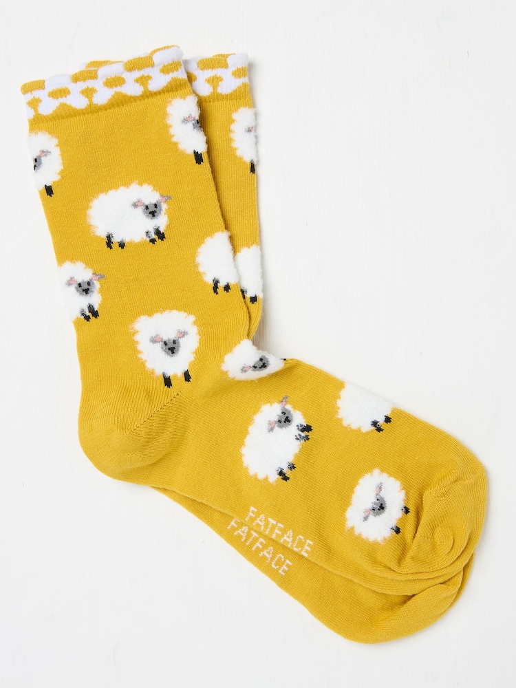 FatFace Yellow Fluffy Sheep Women's Socks - Image 1 of 2