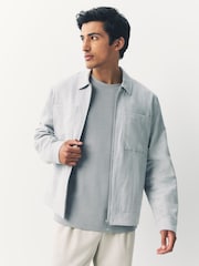 Gris claro - Sobrecamisa con diseño texturizado en mezcla de lino - Imagen 1 de 5