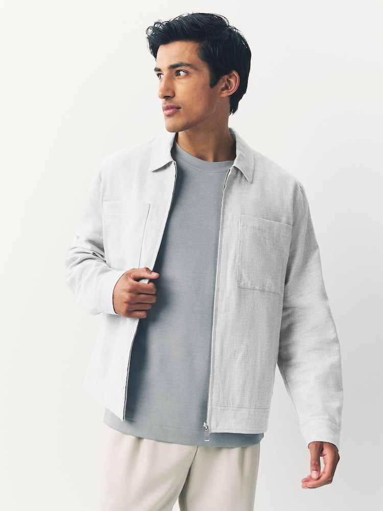 Gris claro - Sobrecamisa con diseño texturizado en mezcla de lino - Imagen 1 de 5