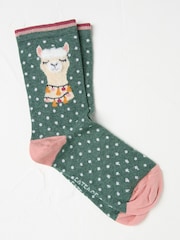 FatFace Green Fluffy Llama Women's Socks - Image 1 of 2