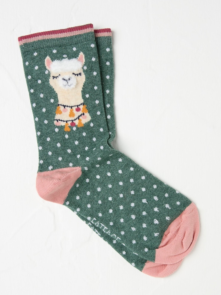 FatFace Green Fluffy Llama Women's Socks - Image 1 of 2