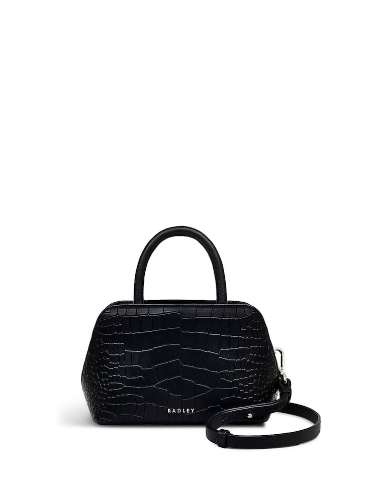 Radley London Small Liverpool Street Icon Faux Croc Effect Ziptop Grab Black Bag - Image 1 of 4